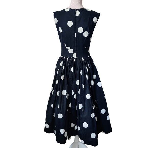 MODCLOTH Polka Dot Dress 6 Fit & Flare Tulle Sleeveless Cotton Midi Black White - Picture 2 of 14